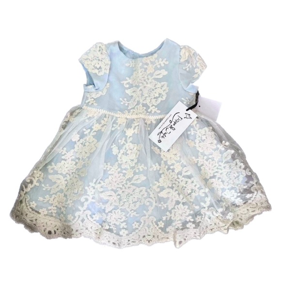 Pippa & Julie Other - 🚫SOLD Pippa & Julie NWT Lace Dress blue, flowers,baby/toddler 12 months